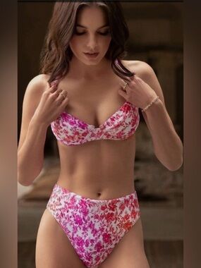 PQ Swim Azalea Floral Bikini Set - Underwire Top & Knot Back High Waist Bottom
